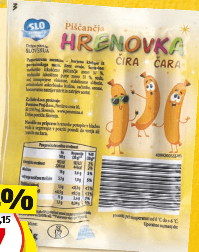 Čira Čara piščančje hrenovke 200 g Akcija v trgovini Hofer
