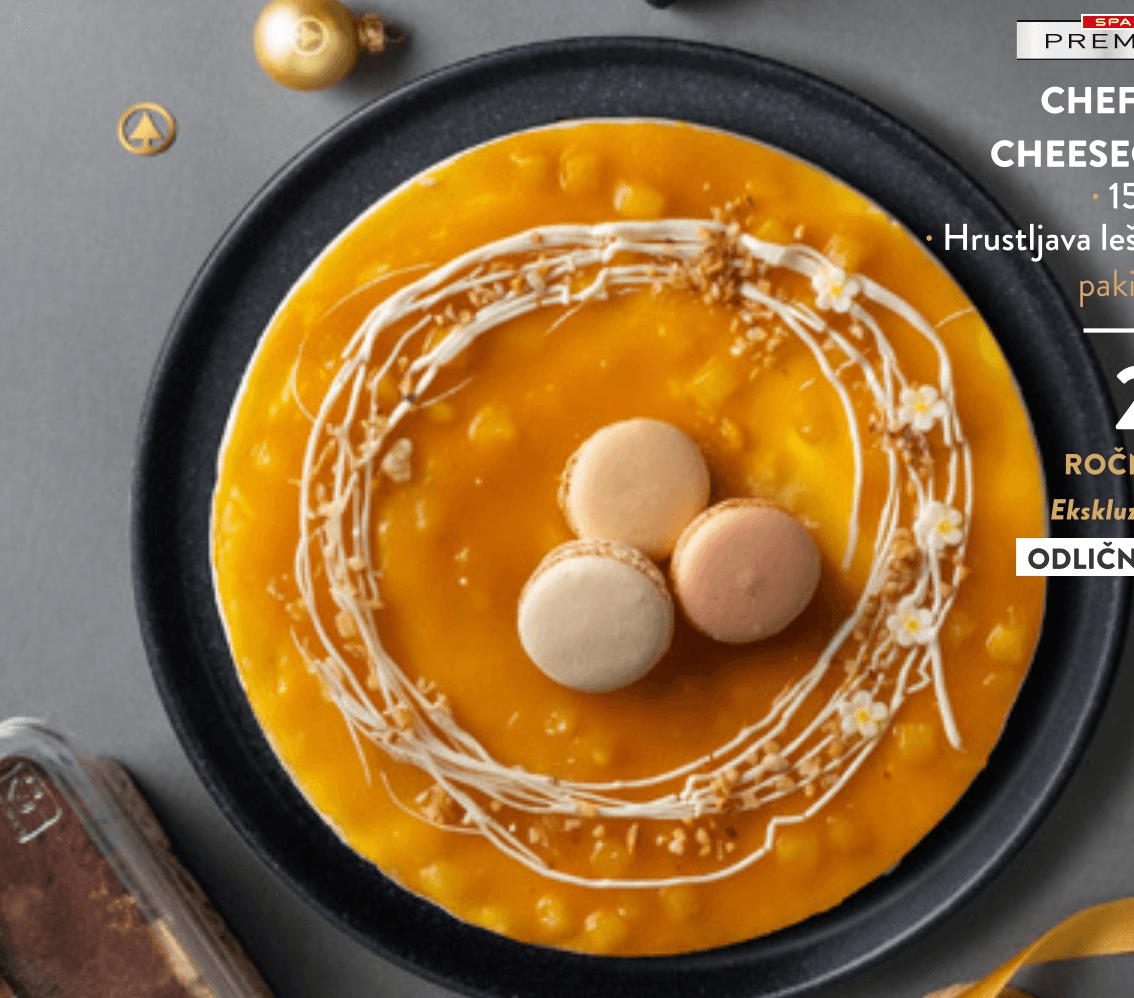 Chefova torta Cheesecake-Mango 1.3 kg SPAR PREMIUM Akcija v trgovini Spar