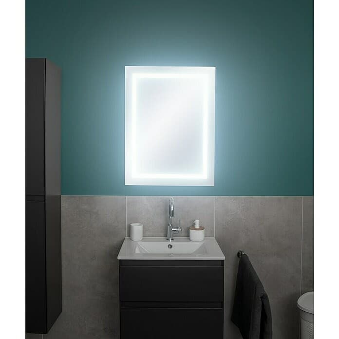 Kopalniško pohištvo 'Space' ogledalo z LED osvetlitvijo (robovi v mat beli barvi) š 60 x v 80 cm Akcija v trgovini Bauhaus
