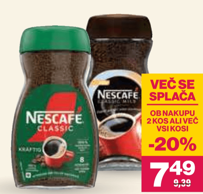 Kava Nescafé Classic 200 g Akcija v trgovini Mercator