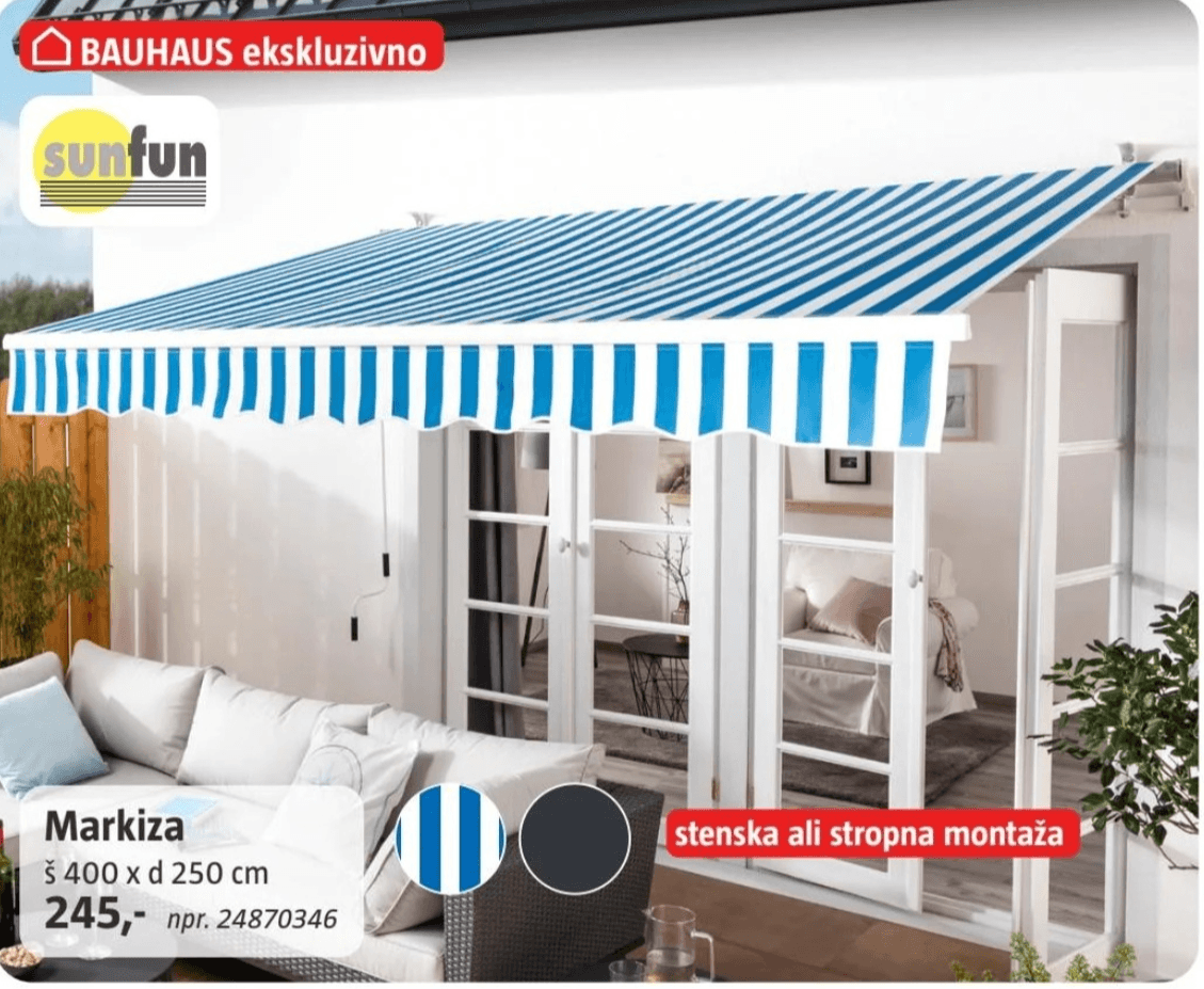Markiza š 400 x d 250 cm sunfun Akcija v trgovini Bauhaus