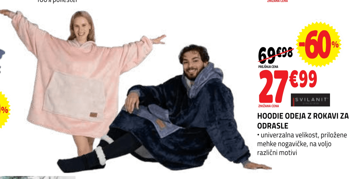 Hoodie odeja z rokavi za odrasle Svilanit Akcija v trgovini E.Leclerc