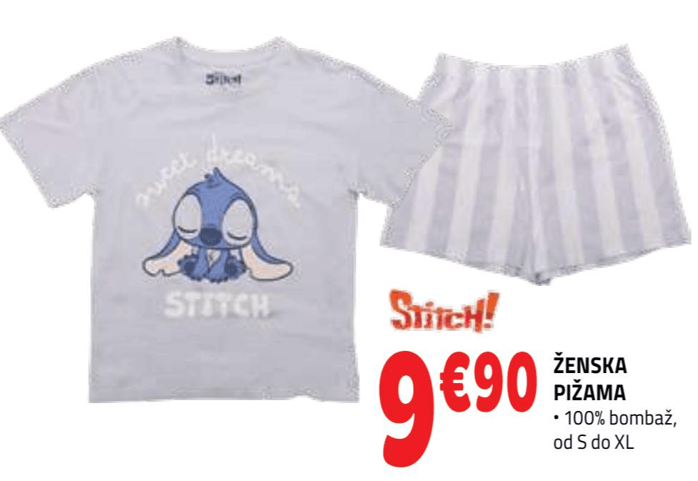 Stitch ženska pižama Akcija v trgovini E.Leclerc