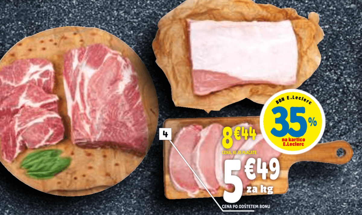 Svinjski vrat ali hrbet brez kosti Akcija v trgovini E.Leclerc