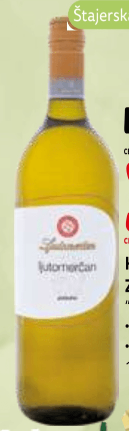 Kakovostno vino ZGP Ljutomerčan Jeruzalem Ormož 1 l Akcija v trgovini E.Leclerc
