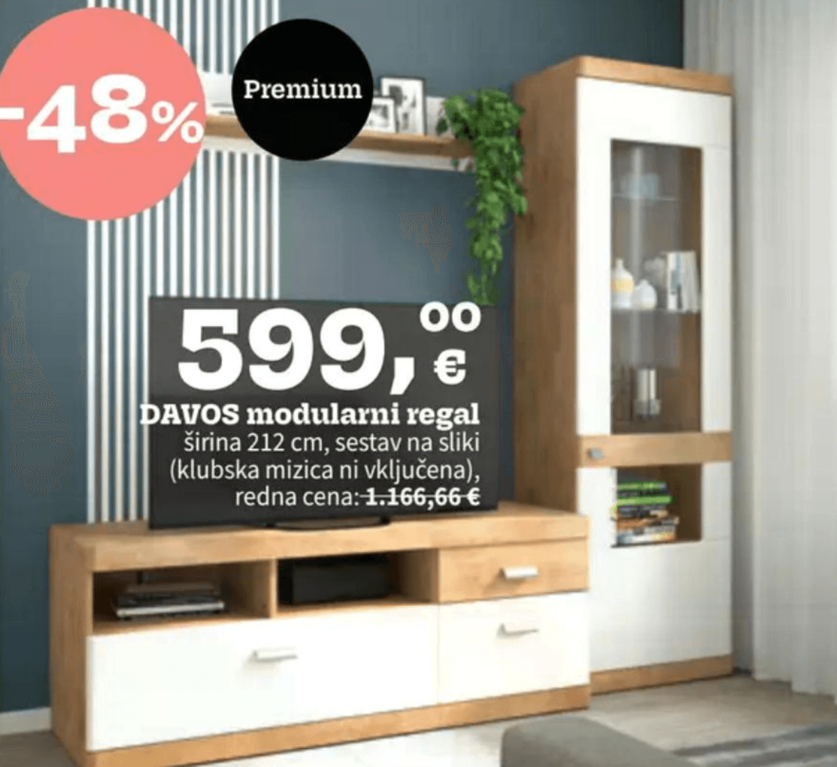 DAVOS modularni regal širina 212 cm Akcija v trgovini Prima