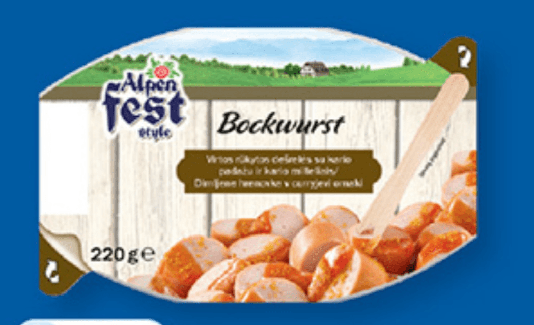 Alpenfest dimljene hrenovke v Curry omaki 220 g Akcija v trgovini Lidl