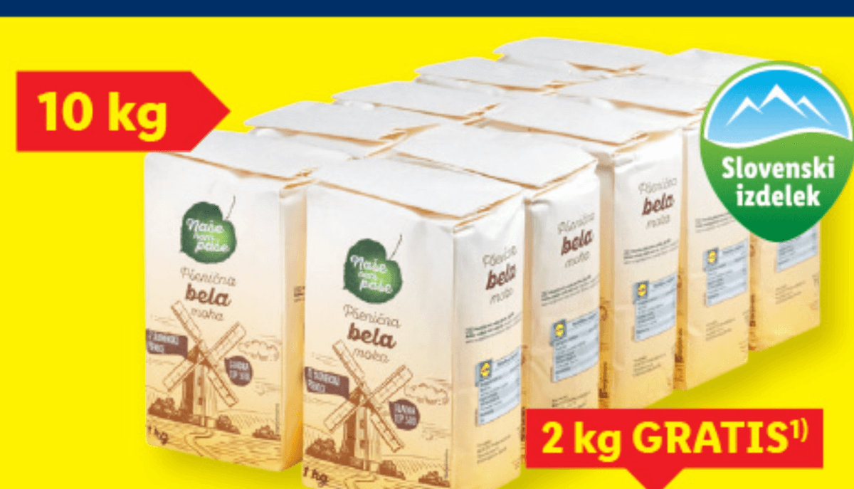Naše nam paše Pšenična bela moka 10 kg Akcija v trgovini Lidl