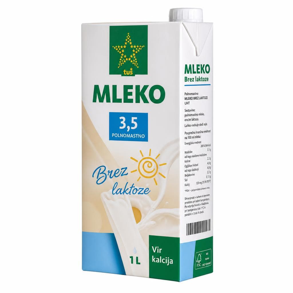 Mleko brez laktoze Tuš 1 l Akcija v trgovini Tuš