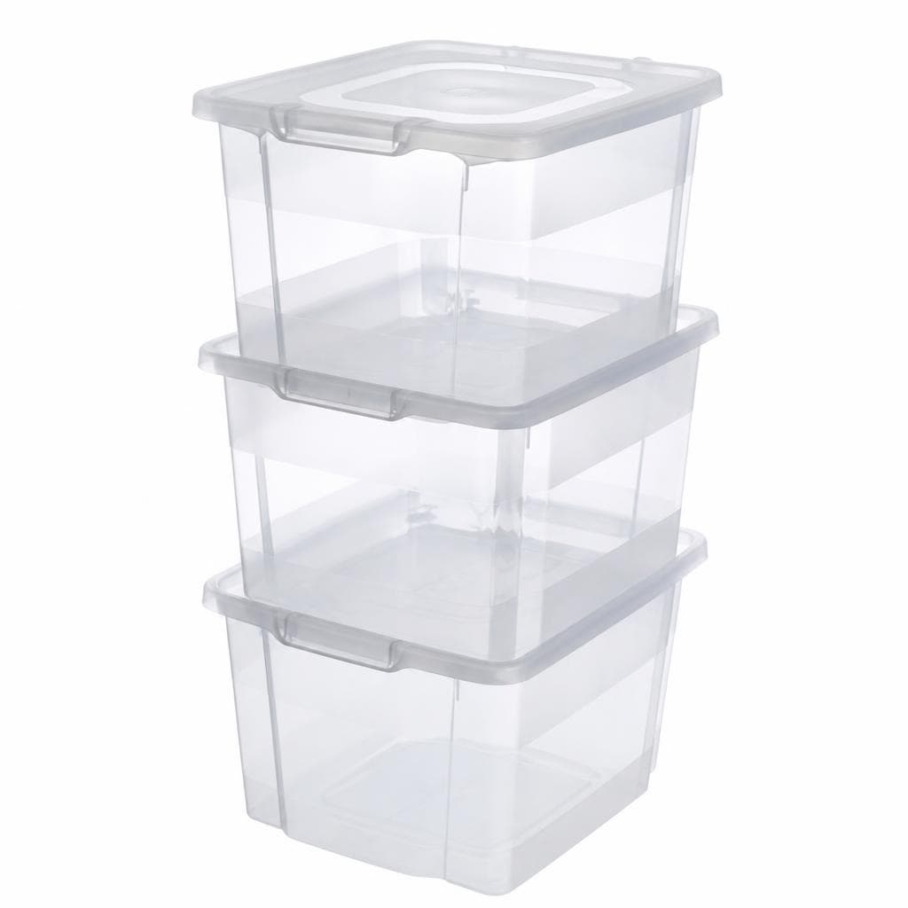Komplet 3 nakladalnih plastičnih zabojev 41,5 x 33,5 x 24,5 cm Akcija v trgovini Eurospin