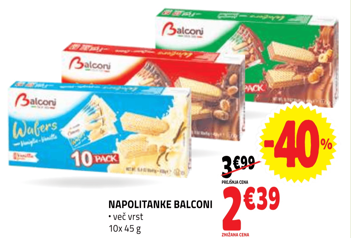 Napolitanke Balconi 10x 45 g - Akcija v trgovini E.Leclerc