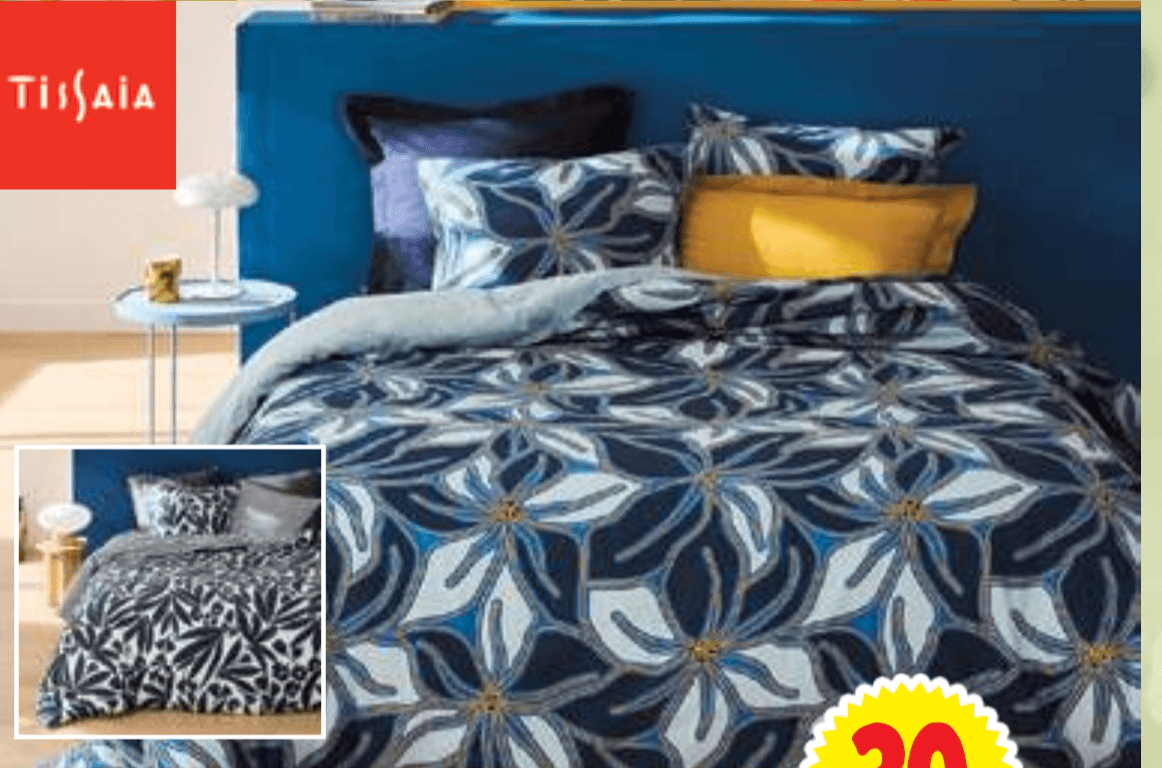 Posteljni komplet Flower 200 x 200 + 2x 63 x 63 cm Tissala - Akcija v trgovini E.Leclerc