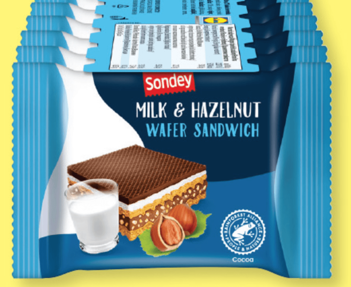 Sondey Vafelj z mlečno in lešnikovo kremo XXL 300 g - Akcija v trgovini Lidl