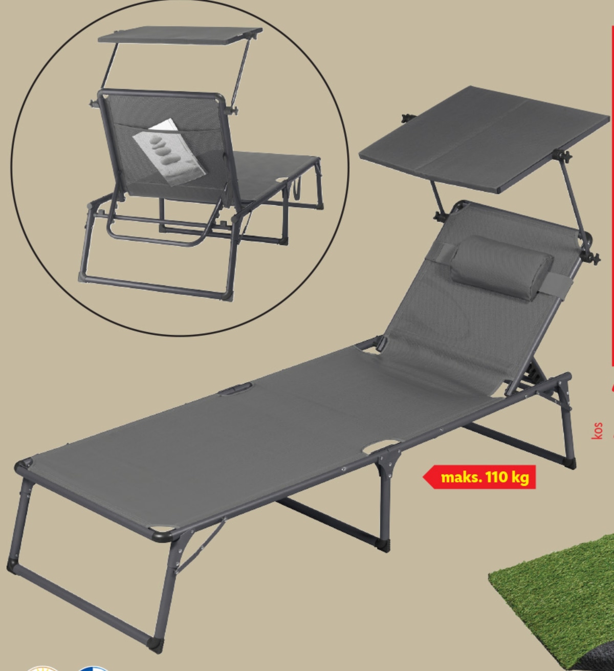 LIVARNO Aluminijast ležalnik s senčnikom - Akcija v trgovini Lidl