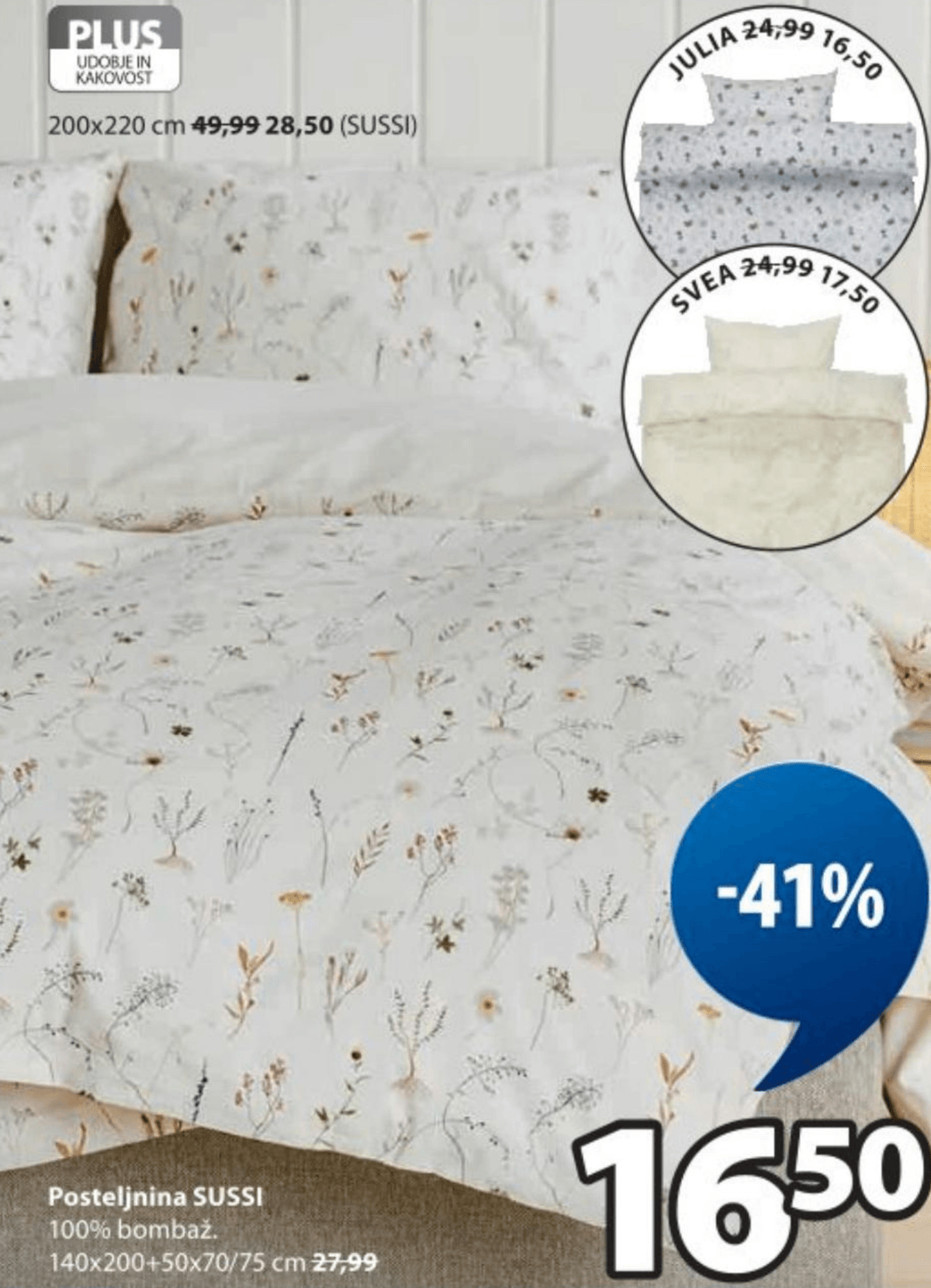 Posteljnina SUSSI 140x200+50x70/75 cm - Akcija v trgovini Jysk