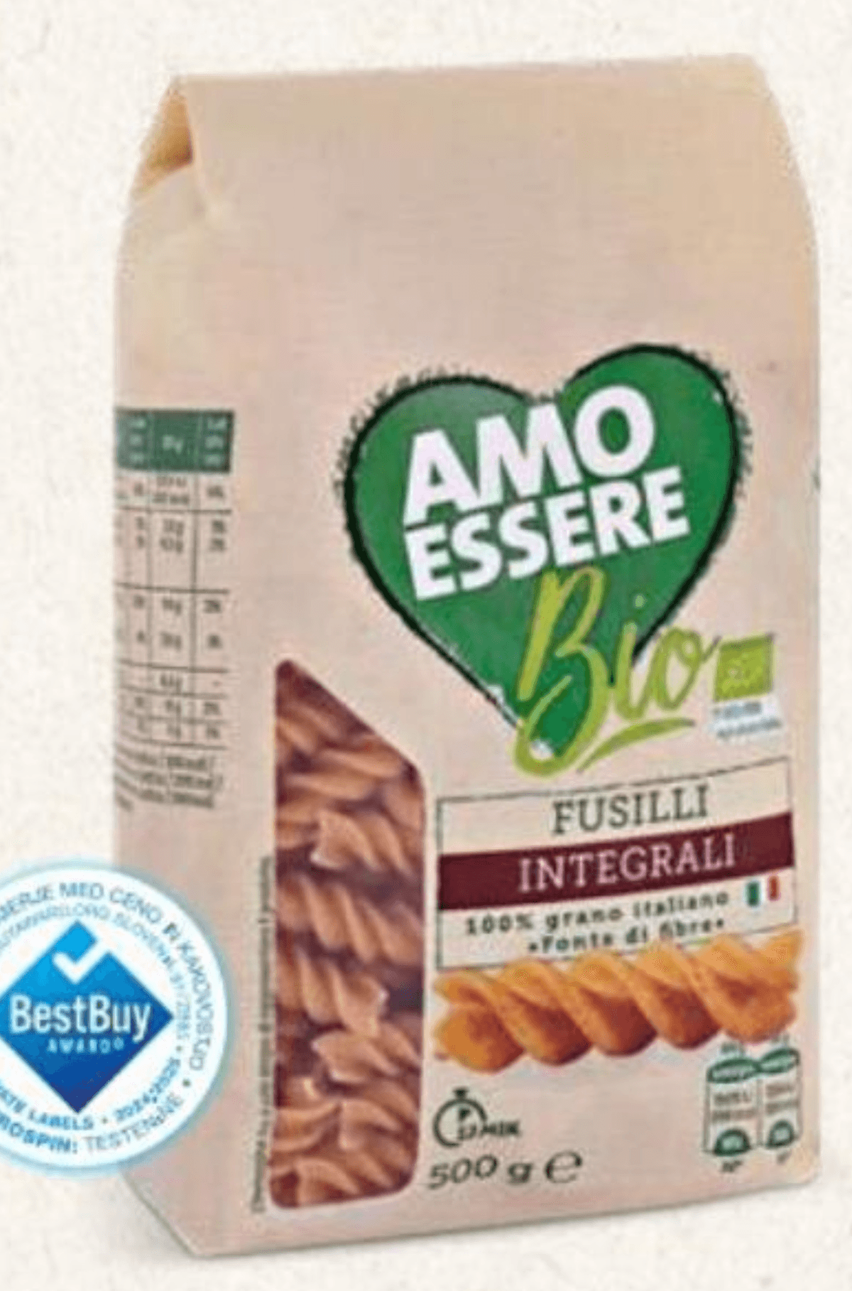 BIO POLNOZRNATI SVEDRCI 500 g AMO ESSERE - Akcija v trgovini Eurospin