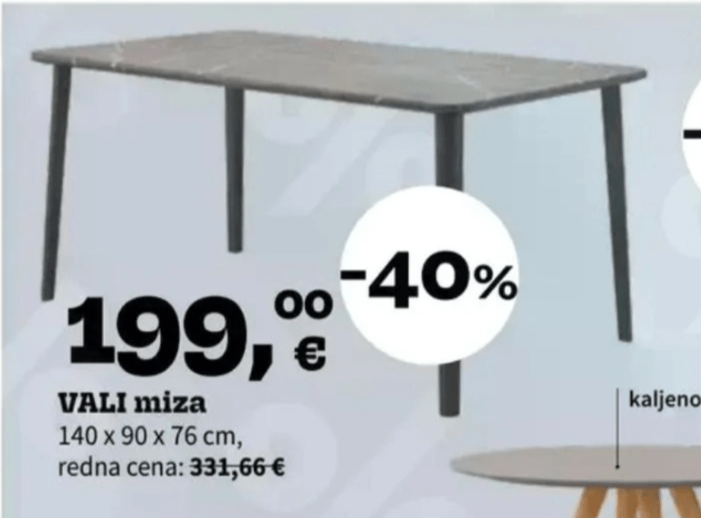 VALI miza - Akcija v trgovini Prima