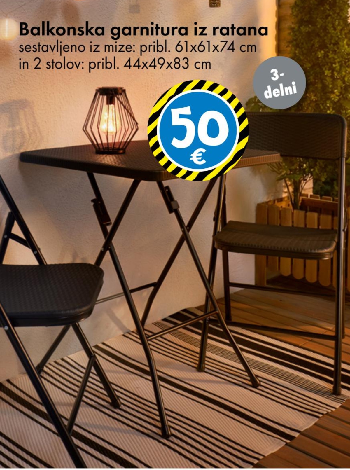 Balkonska garnitura iz ratana 3-delni - Akcija v trgovini Tedi