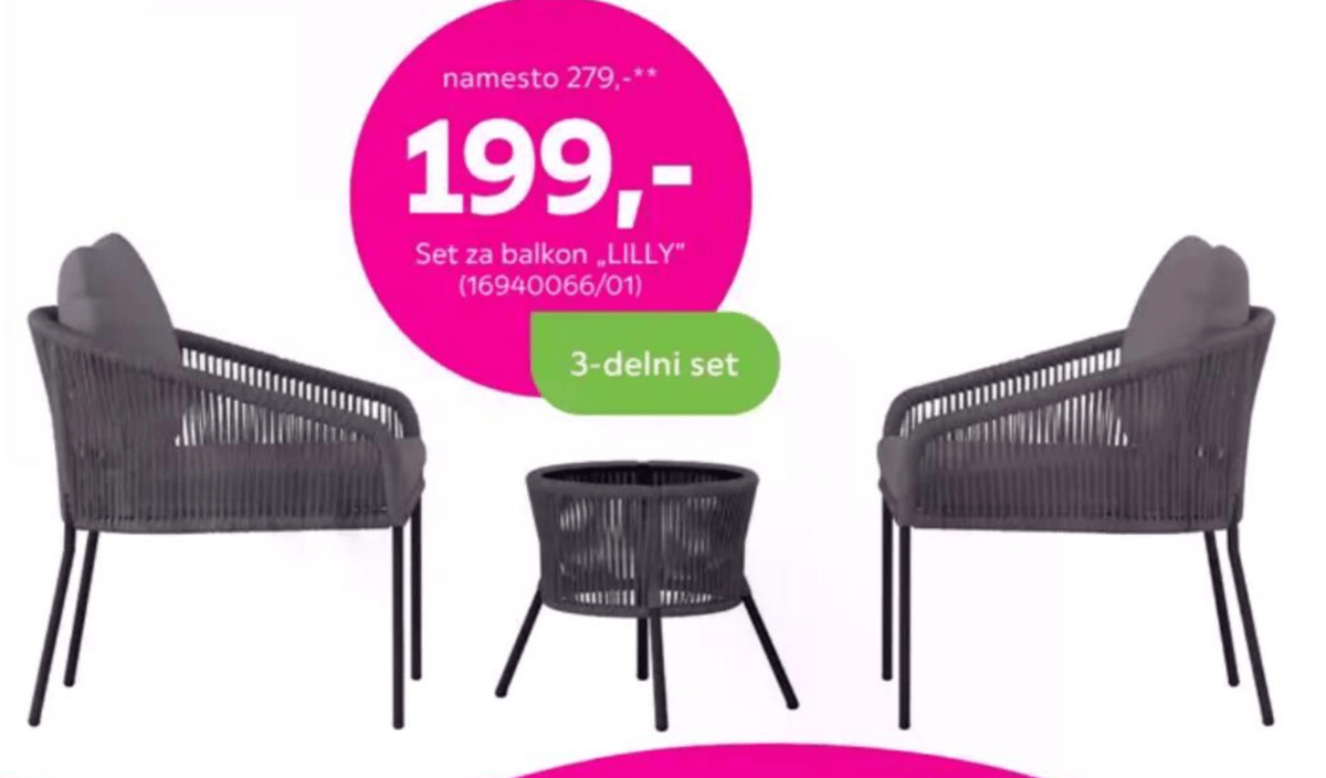 Set za balkon „LILLY" 3-delni set - Akcija v trgovini Mömax