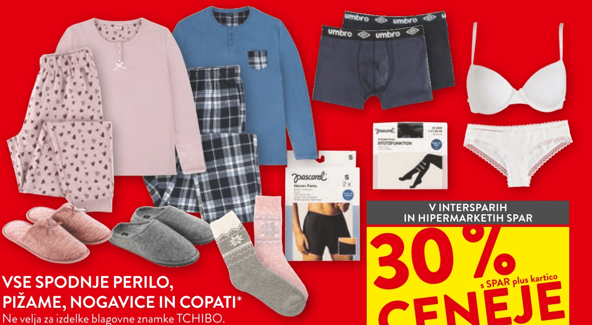 Vse spodnje perilo, pižame, nogavice in copati - Akcija v trgovini Spar