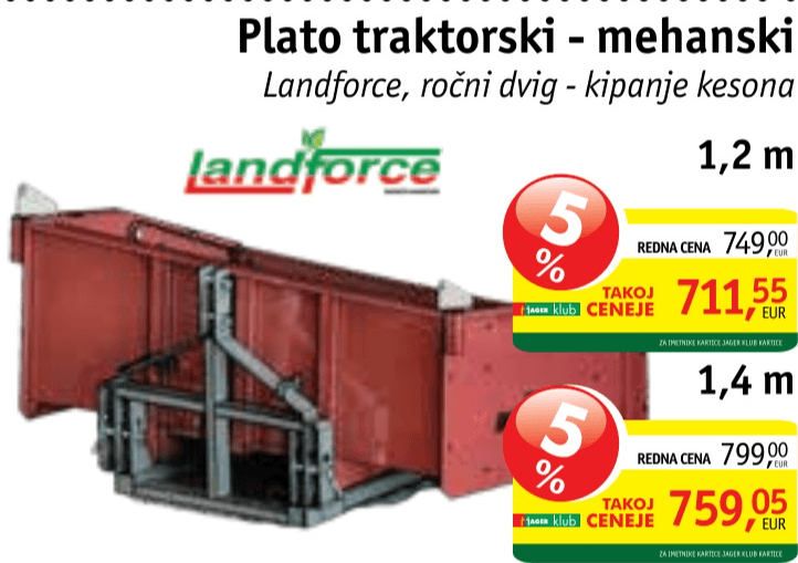 Plato traktorski - hidravlični 1,6 m Landforce - Akcija v trgovini Jager