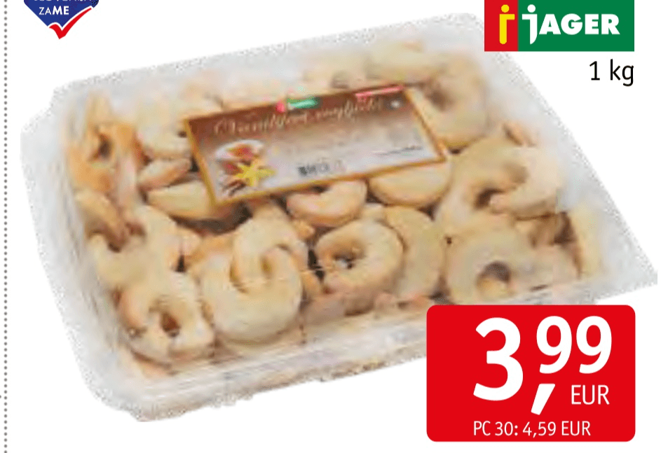 Keksi vanilijevi rogljički 1 kg Jager - Akcija v trgovini Jager