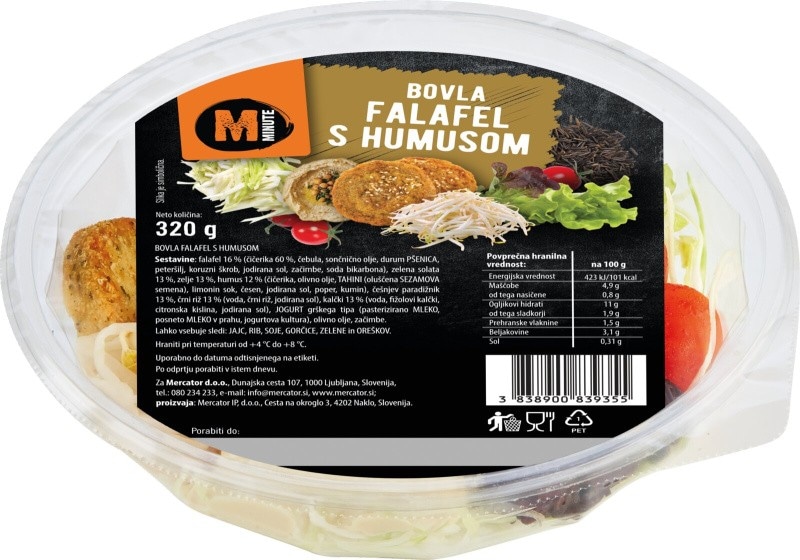 Bovla falafel s humusom Minute 335 g Akcija v trgovini Mercator