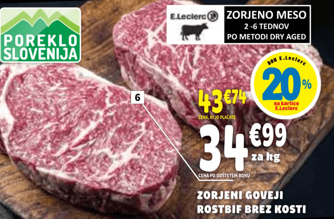 Zorjeni goveji rostbif brez kosti - Akcija v trgovini E.Leclerc