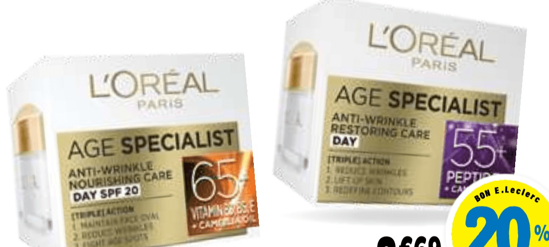 L'Oréal Age Specialist Krema za obraz 50 ml - Akcija v trgovini E.Leclerc