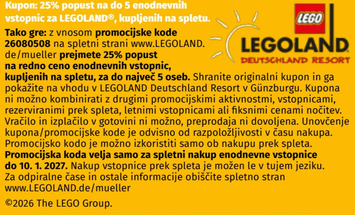 Legoland vstopnice - Akcija v trgovini Mueller
