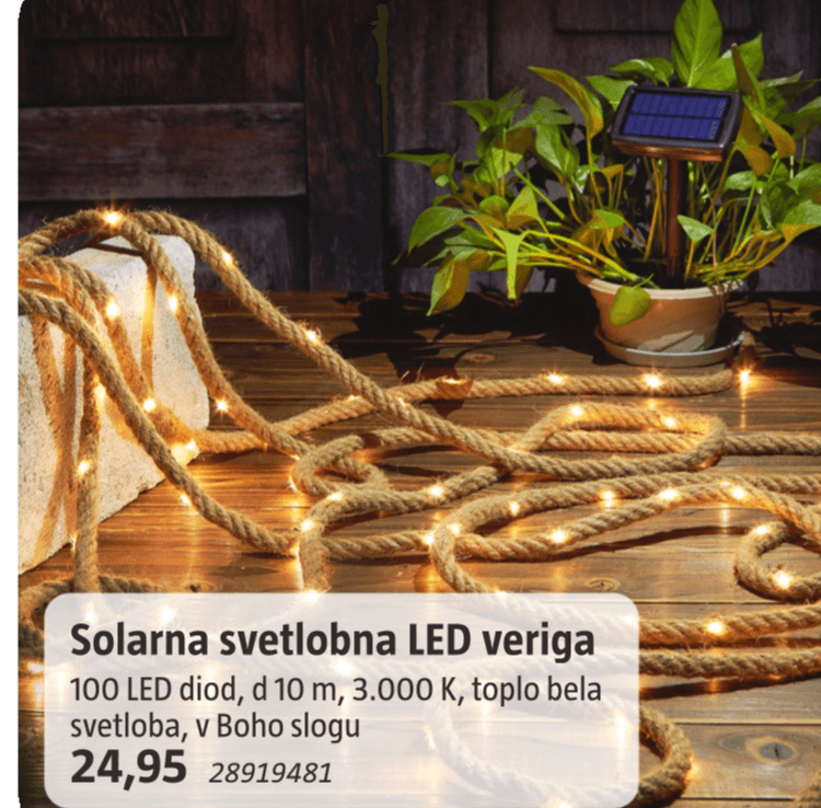 Solarna svetlobna LED veriga - Akcija v trgovini Bauhaus