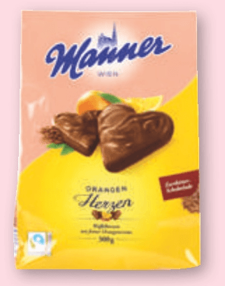 Pomarančni srčki 300 g Manner - Akcija v trgovini Spar