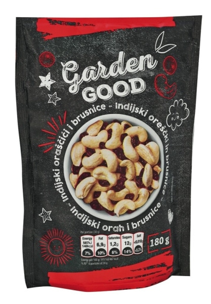 Mešanica indijskih oreščkov in brusnic Garden Good 180 g - Akcija v trgovini Mercator