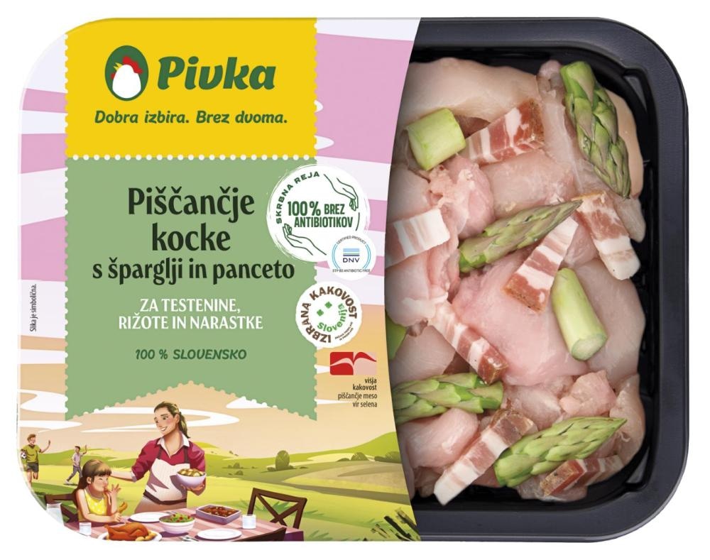Piščančje kocke s šparglji in panceto 400 g Pivka - Akcija v trgovini E.Leclerc