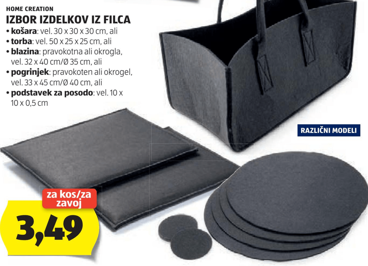 Izbor izdelkov iz filca Home Creation - Akcija v trgovini Hofer