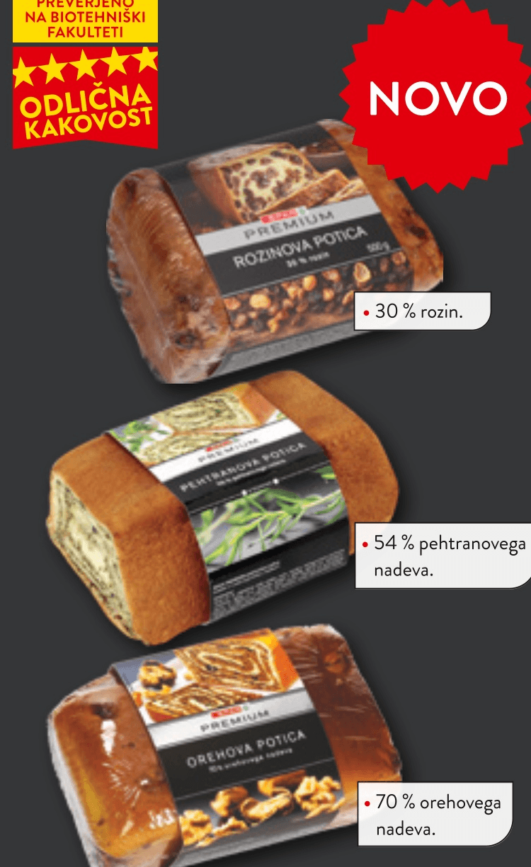Orehova, pehtranova ali rozinova potica 500 g SPAR PREMIUM - Akcija v trgovini Spar