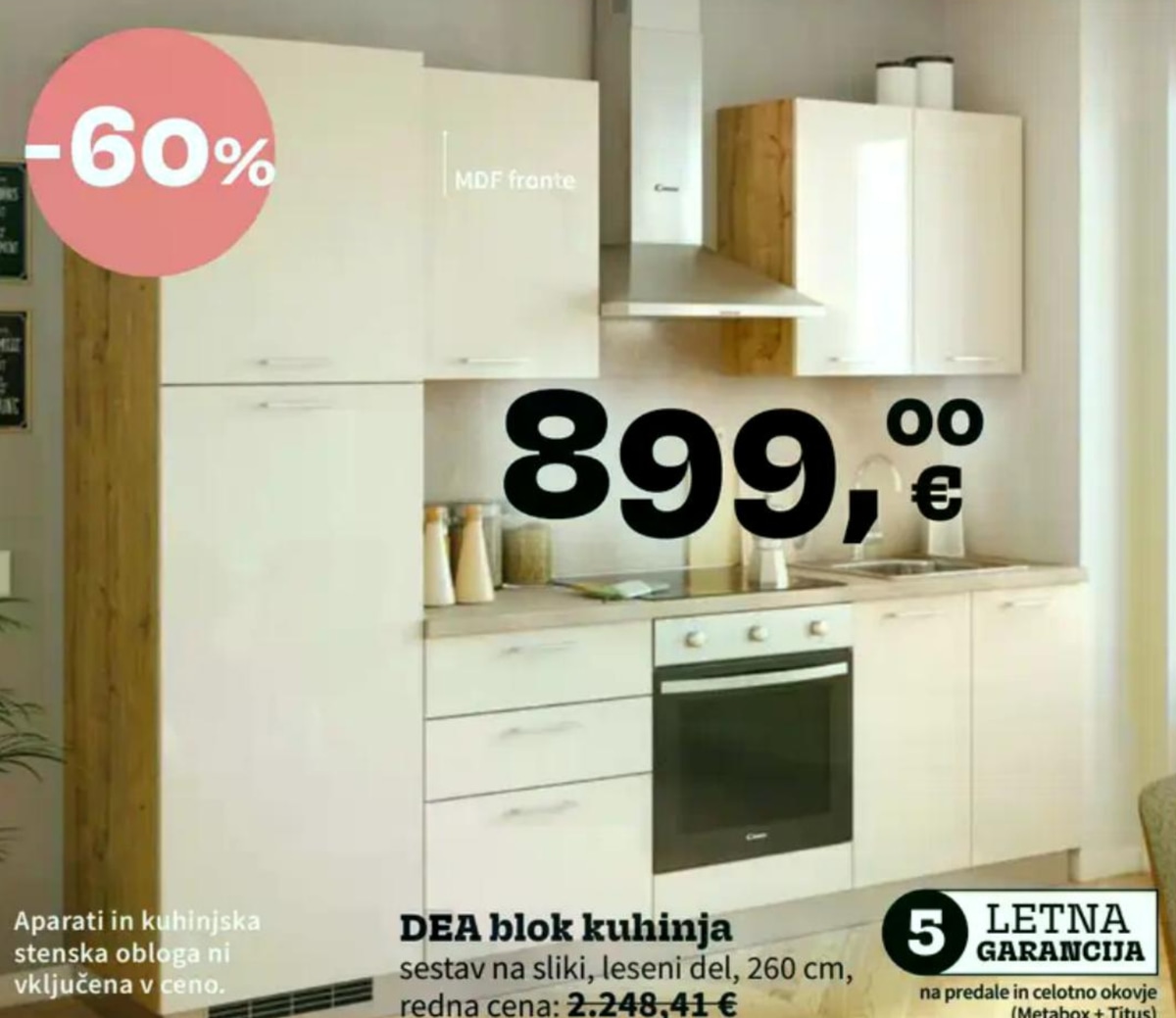 DEA blok kuhinja sestav na sliki, leseni del, 260 cm - Akcija v trgovini Prima