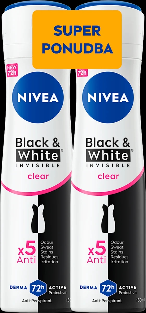 NIVEA Black & White Invisible Clear dezodorant 150 ml - Akcija v trgovini Tuš