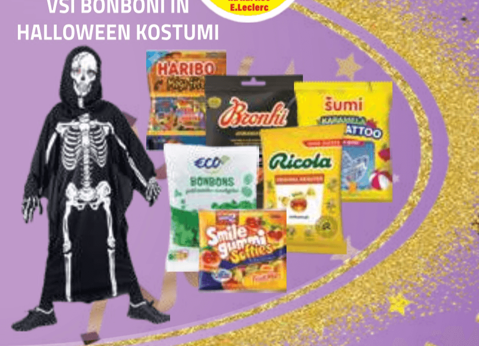 Vsi bonboni in Halloween kostumi - Akcija v trgovini E.Leclerc