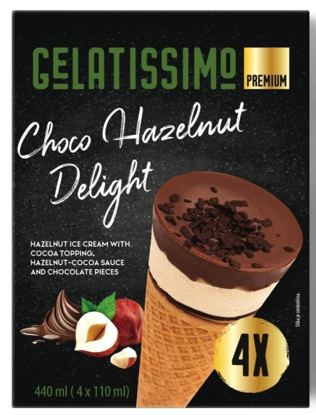 Kornet Gelatissimo Choco Hazelnut Delight 4 x 110 ml - Akcija v trgovini Mercator