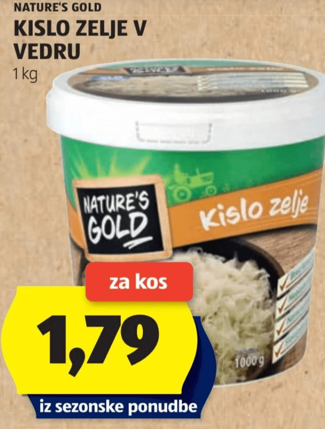 Kislo zelje v vedru 1 kg NATURE'S GOLD - Akcija v trgovini Hofer