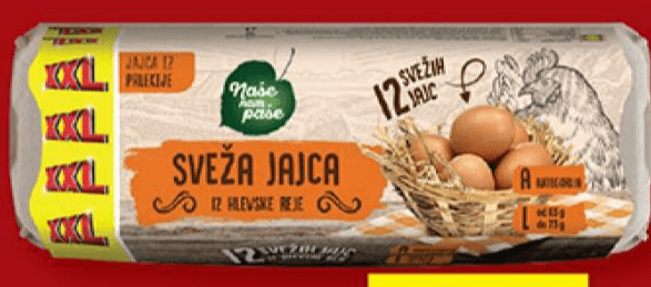 Naše nam paše sveža jajca iz hlevske reje XXL 12 kosov Akcija v trgovini Lidl