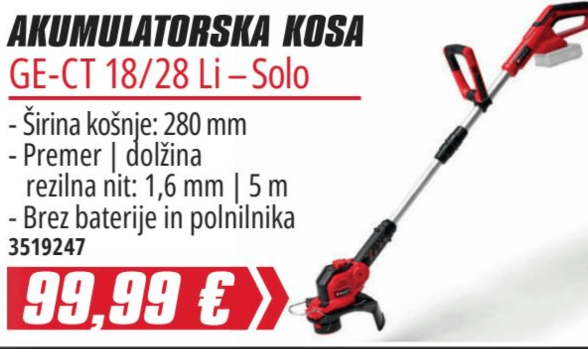 Akumulatorska kosa GE-CT 18/28 Li Einhell - Akcija v trgovini Merkur