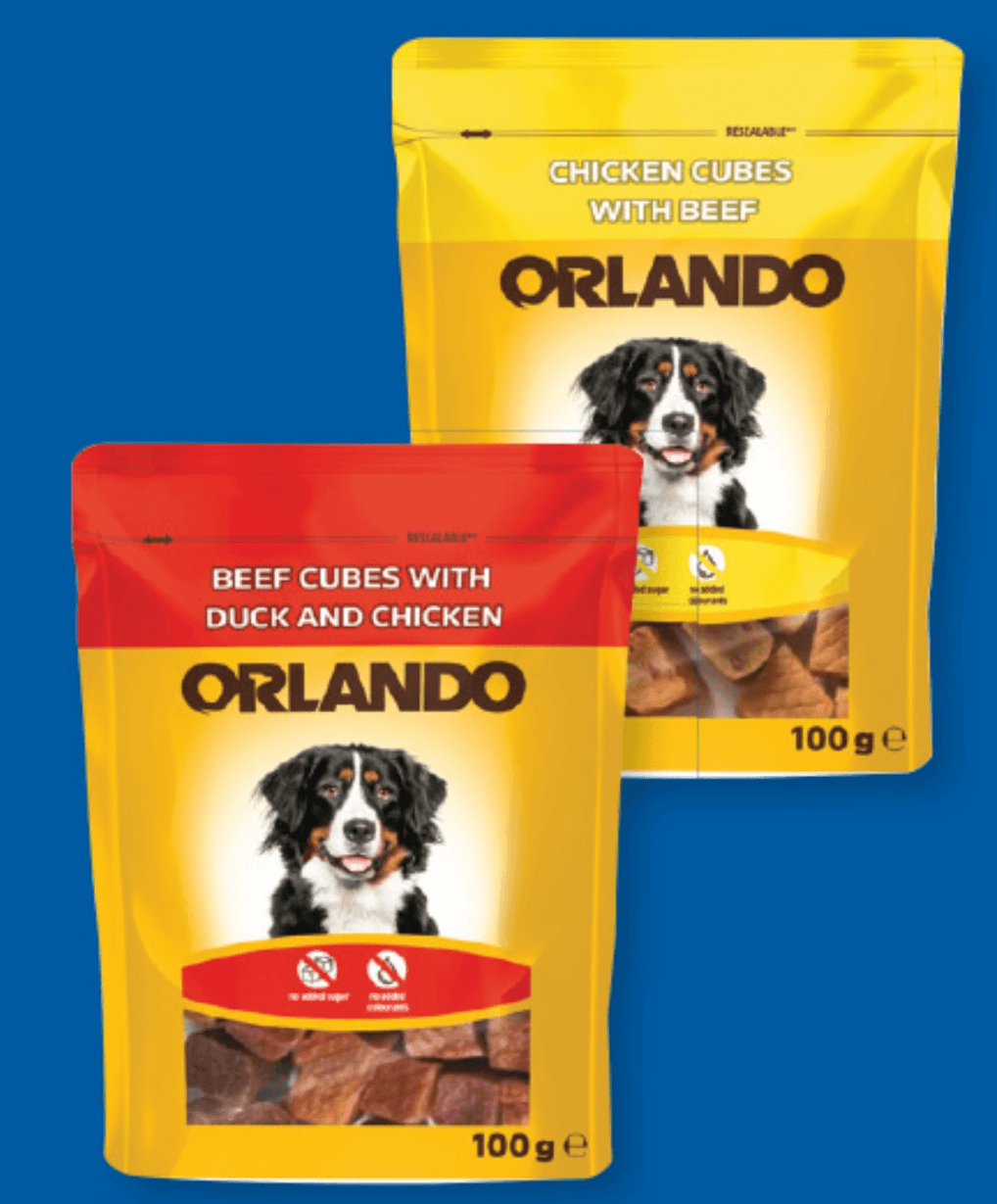 Orlando Pasji prigrizek v obliki mesnih koščkov 100 g - Akcija v trgovini Lidl