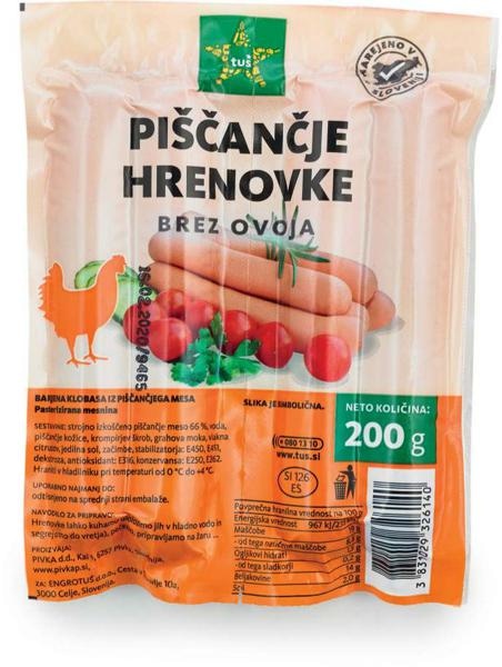 Piščančje hrenovke 200 g Tuš - Akcija v trgovini Tuš
