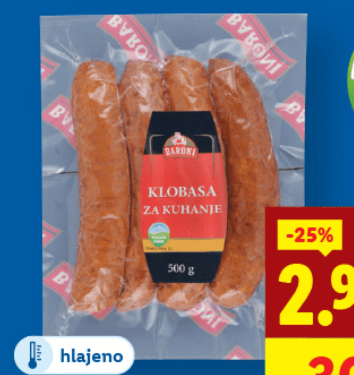 BARONI Klobasa za kuhanje 500 g - Akcija v trgovini Lidl