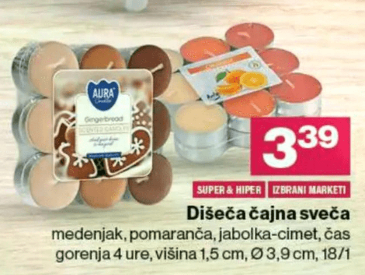Dišeča čajna sveča 18/1 Aura - Akcija v trgovini Mercator