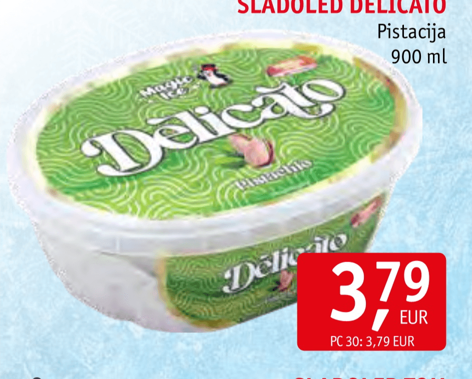 Sladoled Delicato Pistacija 900 ml - Akcija v trgovini Jager