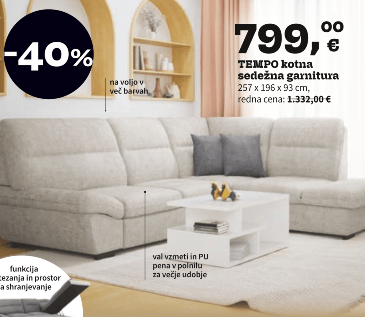 TEMPO kotna sedežna garnitura - Akcija v trgovini Prima
