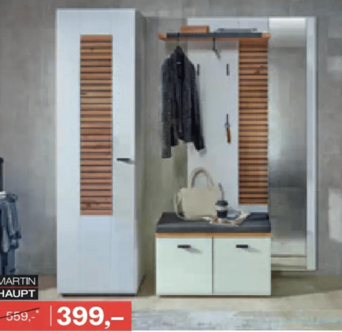 Garderoba, bela mat/dekor hrast - Akcija v trgovini Rutar